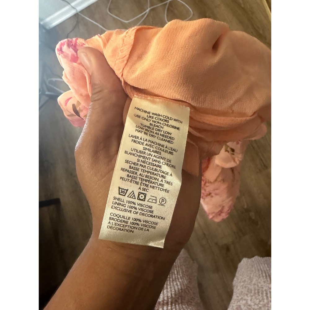 Free People Floral Peasant Puff Sleeve Mini Dress Peach Combo NWT Size M - Picture 10 of 10